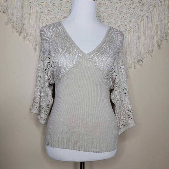 XOXO Collection Knit Metallic Sweater Tan Silver Size Small - Picture 1 of 16